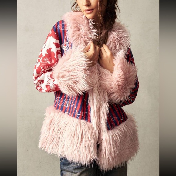 Luxe boho floral print fur coat jacket - Picture 7 of 8